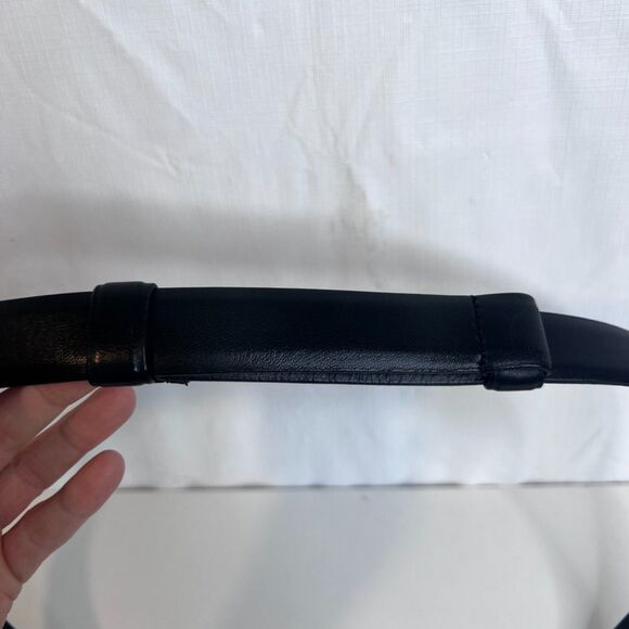 Chicos Statement Belt Silver Metal Hook Buckle Black Leather Adjustable MD** - Picture 4 of 9